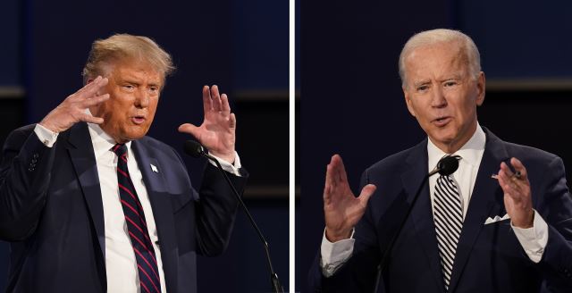 도널드 트럼프(왼쪽) 미국 대통령과 조 바이든 민주당 대선 후보. AP뉴시스