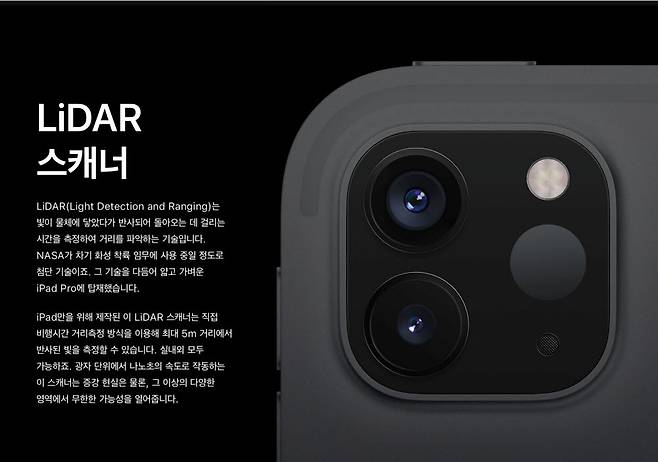 아이패드에 탑재된 라이다 스캐너를 소개한 내용<출처: 애플 홈페이지>