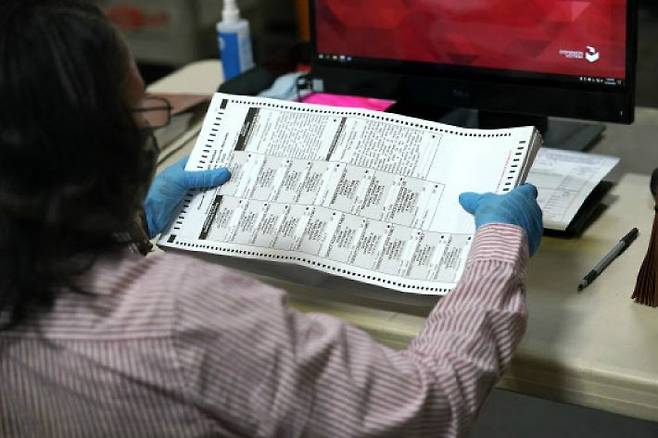 미국 대통령 선거를 앞두고 선거사무국 직원이 우편투표 용지를 스캐너에 통과시키려 하고 있다. (사진=연합뉴스/자료사진)