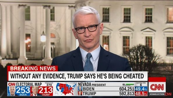 "아무런 증거도 없이 트럼프 대통령은 자신이 속았다고 한다"는 CNN의 자막