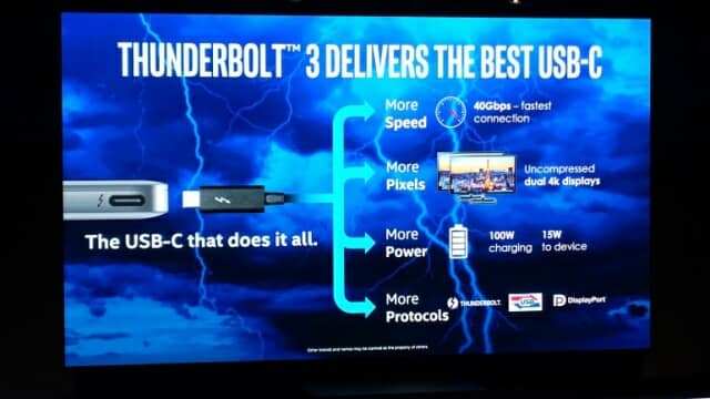 썬더볼트3 규격은 USB-C 단자를 기반으로 초당 최대 40Gbps를 전송한다. (사진=지디넷코리아)