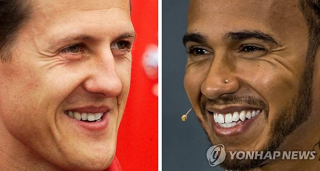 F1의 전설 미하엘 슈마허(왼쪽)의 기록을 깨나가는 루이스 해밀턴 (AFP=연합뉴스)