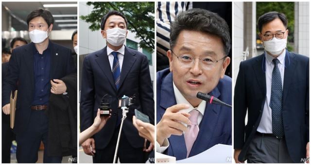 왼쪽부터 김해영, 금태섭, 이철희, 김기식 전 더불어민주당 의원. 뉴시스