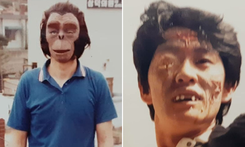 홍기천 감독이 1987년 MBC 입사 당시 제출한 두 장의 사진. 그 자신을 모델로 한 특수분장 모습이다. 홍기천 제공