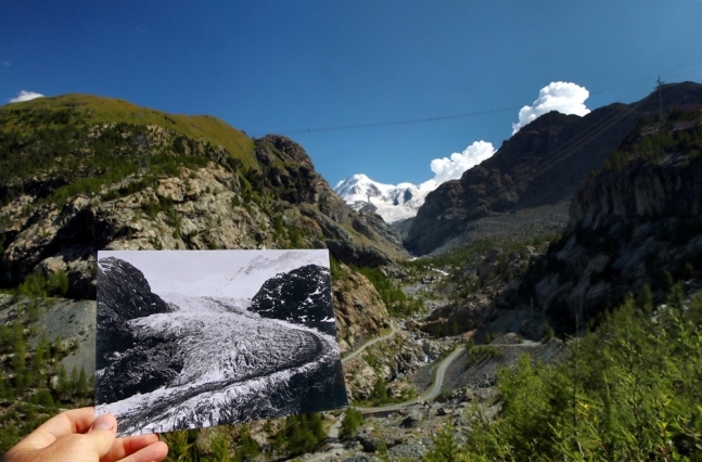 1863년 알프스의 고르너 빙하(사진 속)와 최근 모습. 사진=로이터 연합뉴스