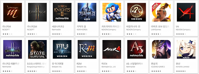 구글플레이 매출 순위(자료출처-구글플레이)