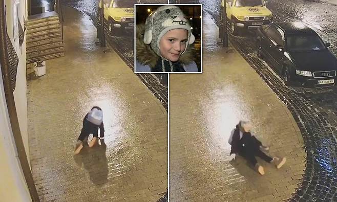 빙판길서 몇십 번 넘어져도 포기 않고 일어나는 9살 소녀