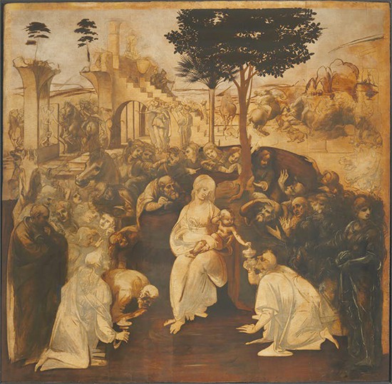 동방박사의 경배(Adoration of the Magi)’. 원래는 피렌체의 한 교회 외벽을 장식하기 위해 고안된 그림이다. 미완의 상태로 지금은 우피치 미술관에 소장돼 있다.