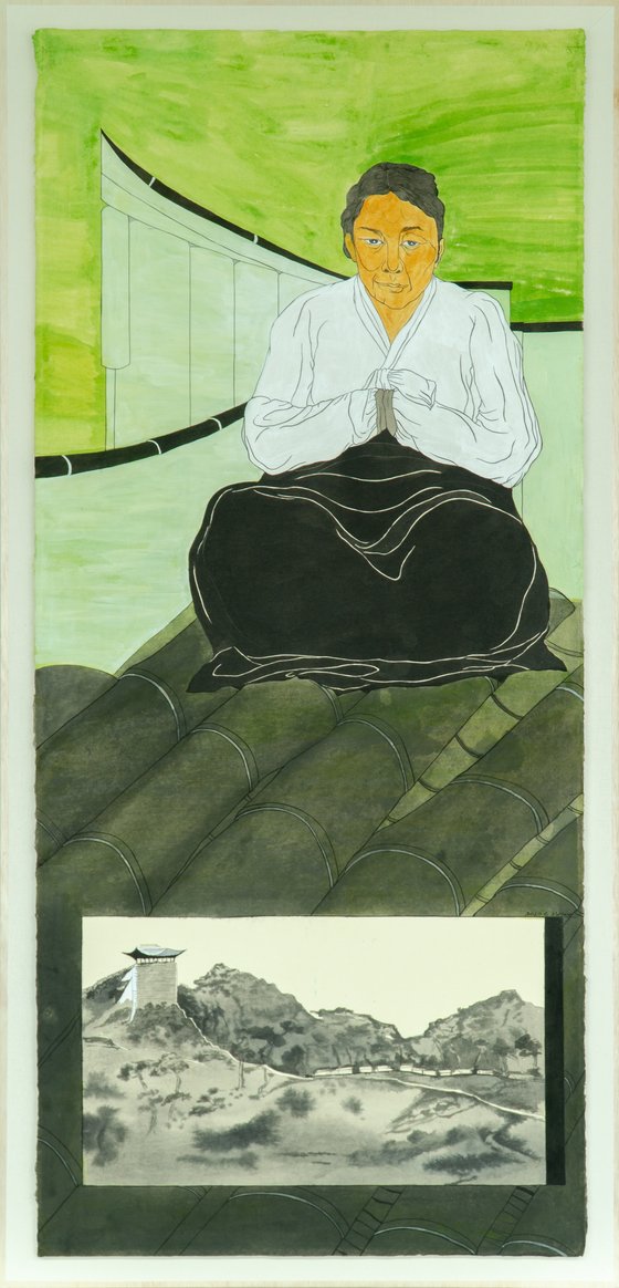 윤석남, 강주룡 초상, 2020, 210x94cm,, 한지 위에 분채. [사진 학고재갤러리]