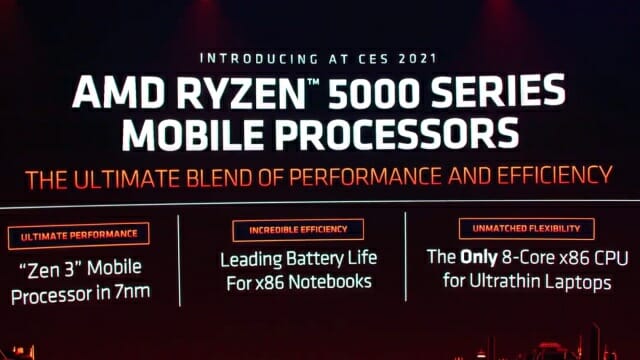 AMD 노트북용 라이젠 5000 시리즈는 젠3 아키텍처 기반으로 TSMC 7nm(나노미터) 공정에서 생산된다. (사진=AMD)