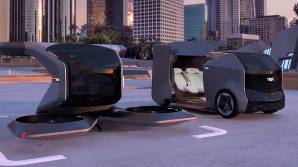 GM의 VTOL 드론(왼쪽)과 자율주행차 헤일로 포트폴리오 컨셉트.
