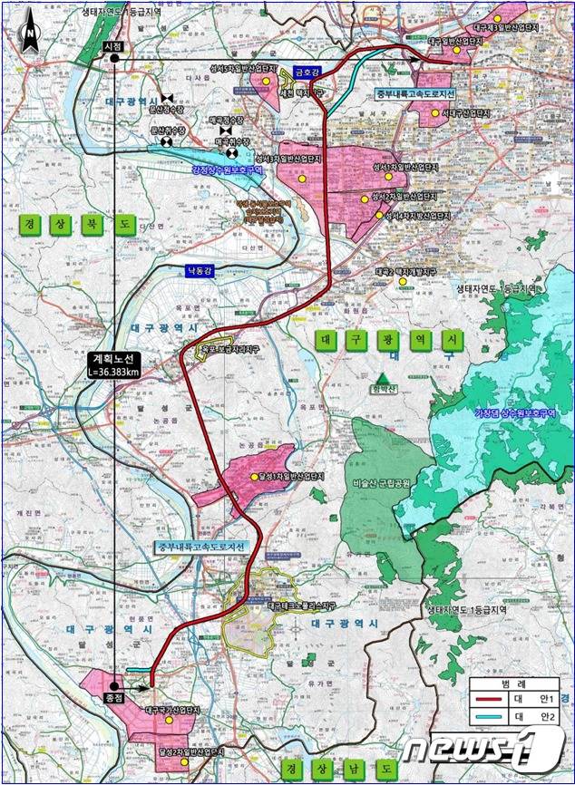대구산업선 노선도(대구시 제공)©뉴스1