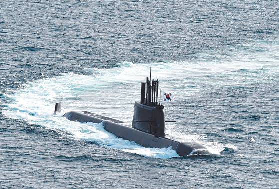 South Korea's ROKS Dosan Ahn Chang-ho, a 3,000-ton submarine, photographed in June. [YONHAP]