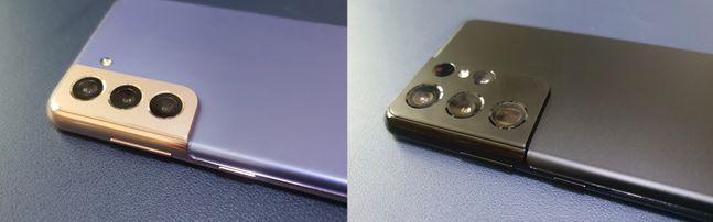 삼성전자 스마트폰 ‘갤럭시S21’(왼쪽)과 ‘갤럭시S21 울트라’ 카메라 모듈.ⓒ데일리안 김은경 기자