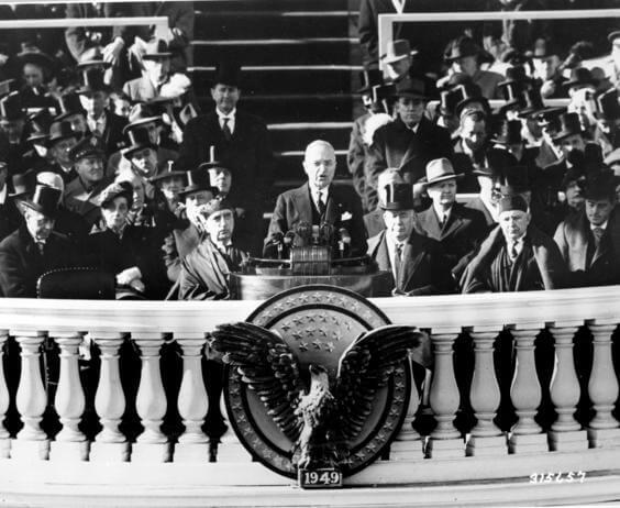 1949년 1월 20일 해리 트루먼의 취임 연설 장면. trumanlibraryinstitute.org