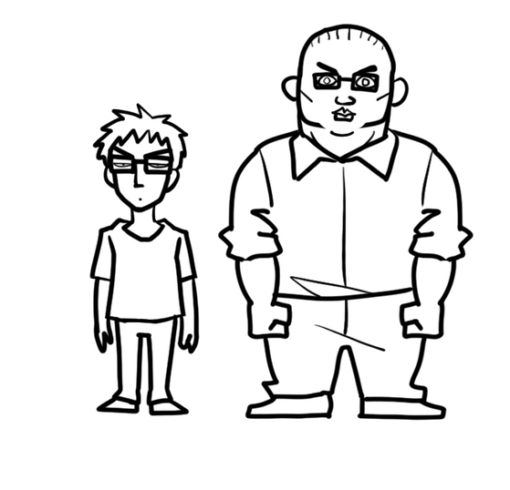 The characters of authors Kim Carnby (left) and Hwang Young-chan, drawn by Hwang. [HWANG YOUNG-CHAN]