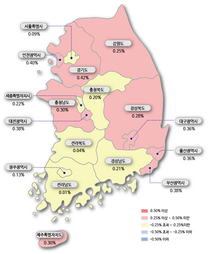 시도별 아파트 매매가격지수 변동률.(자료=한국부동산원)