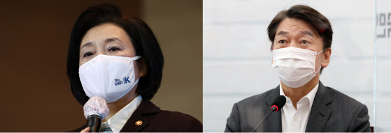 박영선(왼쪽) 전 중소벤처기업부 장관과 안철수(오른쪽) 국민의당 대표.(사진=연합뉴스)