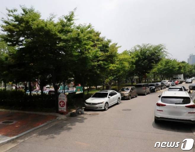 차 댈 곳이 없어 물방울어린이공원 주변에 주차한 차량들.(성남시 제공) © News1