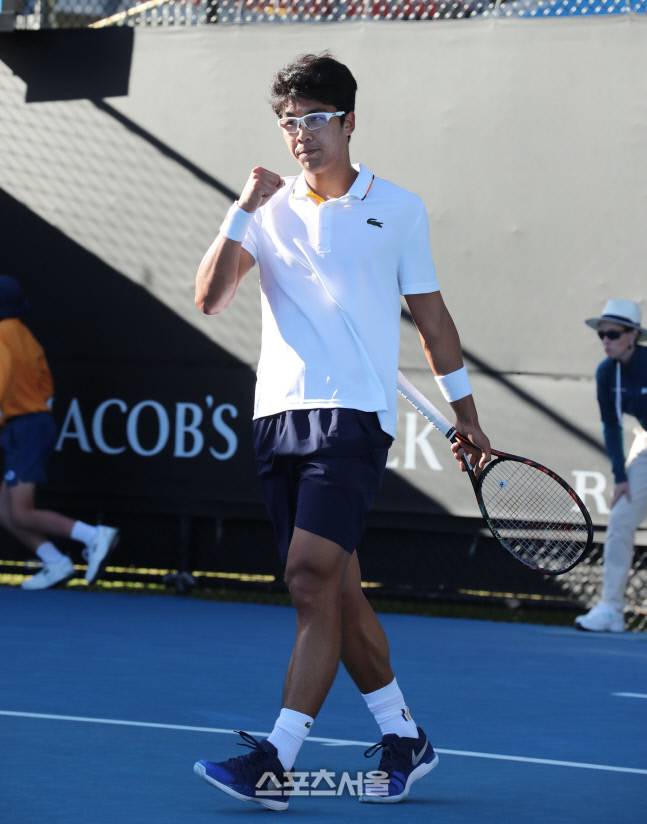 지난 2018년 호주오픈에서 선전하던 정현의 모습. 제공=대한테니스협회