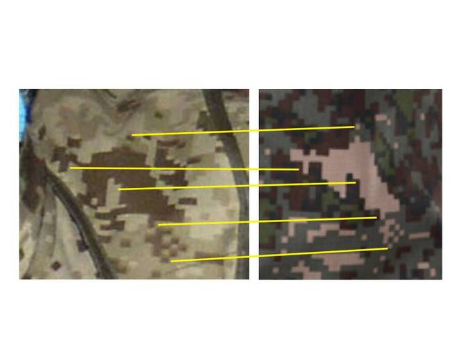 한국군이 사용 중인 신형 디지털 픽셀 전투복(오른쪽)과 북한의 지난 14일 열병식에 나타난 동일 픽셀 전투복./트위터