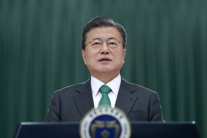An image of President Moon Jae-in, from his video address to Climate Adaptation Summit 2021 on Monday (Yonhap)