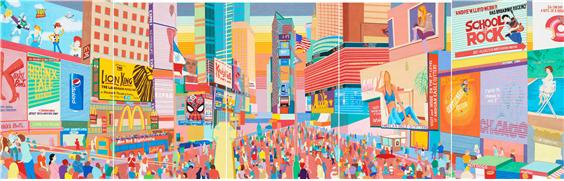 강병섭, NY-Times Square, 162X100cmX5ea, 장지에 분채+석채, 2019