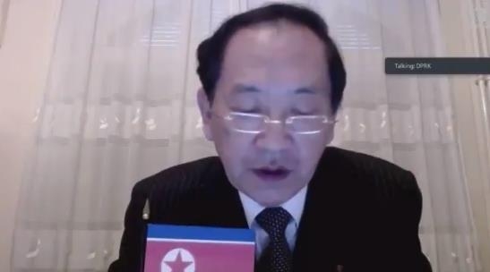 유엔 인권이사회 회의에서 호주 인권 문제 지적하는 북한 대사 [유엔워치 트위터 캡처]