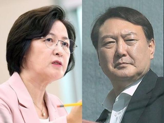 추미애(왼쪽 사진) 법무부 장관과 윤석열 검찰총장. 한국일보 자료사진