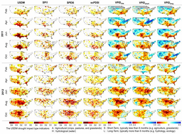 기존 관측소 기반 가뭄지수 및 VPA를 통해 계산된 가뭄지수의 공간 분포 비교. /그림=UNIST