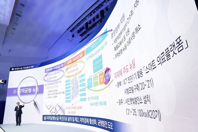 홍남기 경제부총리 겸 기획재정부 장관이 지난해 11월 서울 동대문디자인플라자에서 열린 제3차 한국판 뉴딜 전략회의에서 뉴딜 성과 및 향후 계획을 보고하고 있다.