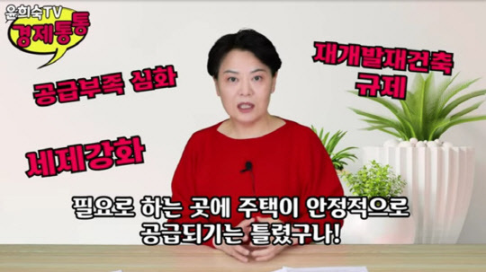 윤희숙(사진) 국민의힘 의원이 진행하는 유튜브 방송 장면 캡처.