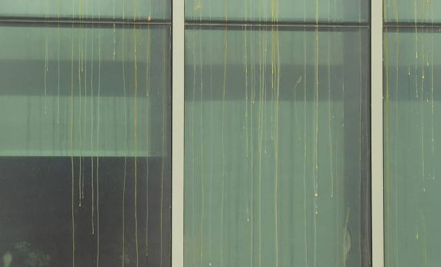 한국토지주택공사(LH)사옥 유리 위 계란 자국. 연합뉴스