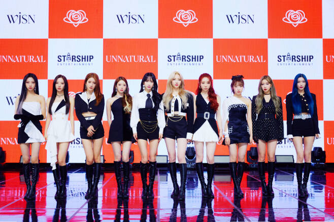 Girls group WJSN members pose at the showcayx to commemorate the release of their mini album Unnatural (UNNATURAL) on the 31st.