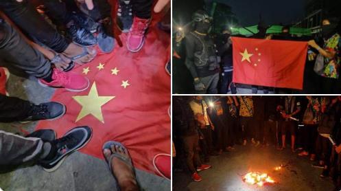 중국 국기 밟고, 불태우는 미얀마 시민들 [트위터 @ThomasVLinge. 재판매 및 DB 금지]