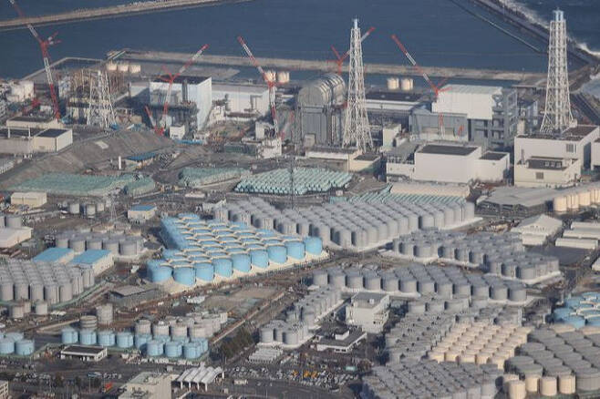 '해양 방류' 결정된 일본 후쿠시마 원전 오염수 담은 탱크. 후쿠시마 AFP=연합뉴스