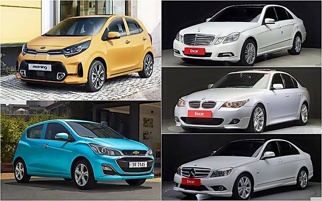 스파크, 모닝 등 국산 경차보다 저렴한 BMW와 벤츠 모델. 【사진 제공=기아·쉐보레·엔카닷컴】