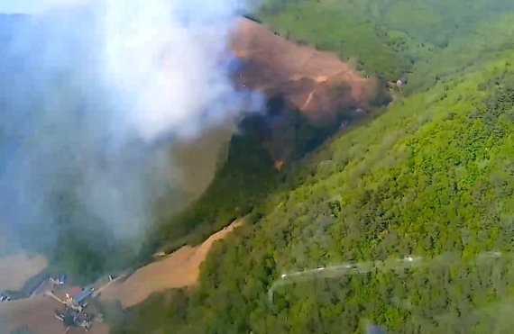 13일 산림당국은 이날 오후 3시 37분께 강원도 태백시 하사미동 산10번지에서 산불이 발생, 2시간 43분 만인 오후 6시 20분에 진화됐다 고 밝혔다. 사진=산림청 제공