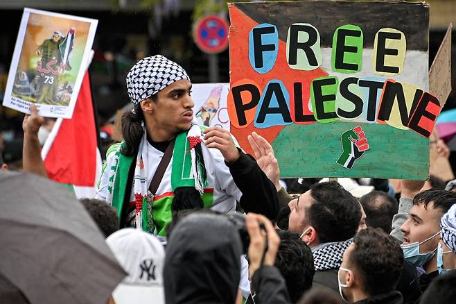 독일 쾰른에서도 15일 팔레스탄 지지 집회가 열렸다. EPA=연합뉴스