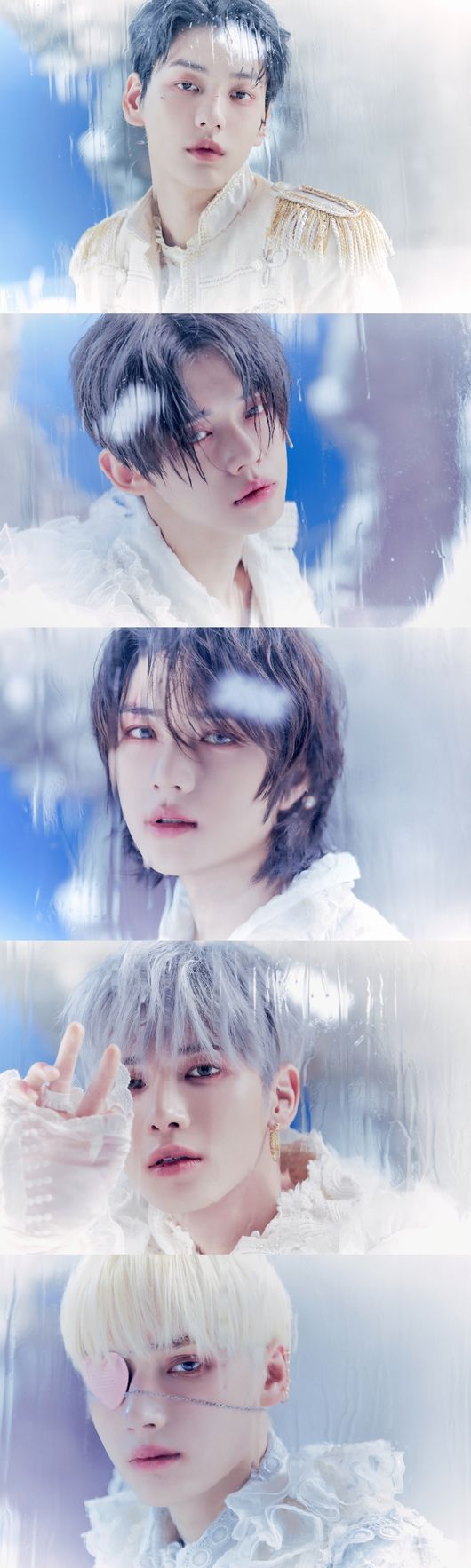 Group TOMORROW X Twogether released the first concept photo of the new album.TOMORROW X Twogether (Subin, Fed, Bum-gyu, Tae-hyun, and Humanning Kai) presented the concept photo WORLD version of the second regular album Chaos Chapter: FREEZE, which will be released on the 31st through the official SNS channel at 0:00 on the 16th.Earlier on the 15th at 6 p.m., Mood Teaser was surprised to reveal, giving Moa (MOA) around the world a joy waiting for the concept photo.Mood Teaser, along with the phrase WORLD, draws Eye-catching as the back of the members are expressed in black and white.The group concept photo, which was released, expressed a helpless and desolate mind.The wall is frozen and frozen, giving a desolate and cold feeling, and the members are seen in the background, and several arrows are inserted around the members, which stimulates curiosity.Members who have tried luxurious but bold costumes also rely on each other in the frozen ruins and capture their gaze with a lonely and desolate atmosphere.In the personal concept photo released Twogether, the five members are eyeing the camera with the effect that the ice melts.The members faint eyes attract Eye-catching, and the heart-shaped eye patch is also one of the points that stimulate curiosity.This concept photo of TOMORROW X Twogether can be found on the map posted on the official home page.Pressing the pins on the map of the home page adds speciality in a unique way to appreciate more concept photos such as group cuts and individual cuts.As such, TOMORROW X Twogether is raising expectations for a comeback by releasing concept photo of WORLD version starting with concept trailer on the 11th.On the 18th and 20th, the company will continue to show the BOY and YOU versions.On the other hand, TOMORROW X Twogethers new album Chaos: FREEZE will be released on the 31st.TOMORROW X Twogether has surpassed 520,000 pre-orders in six days with this album, and once again it has its own record, it is causing a hot blast early on.big hit music