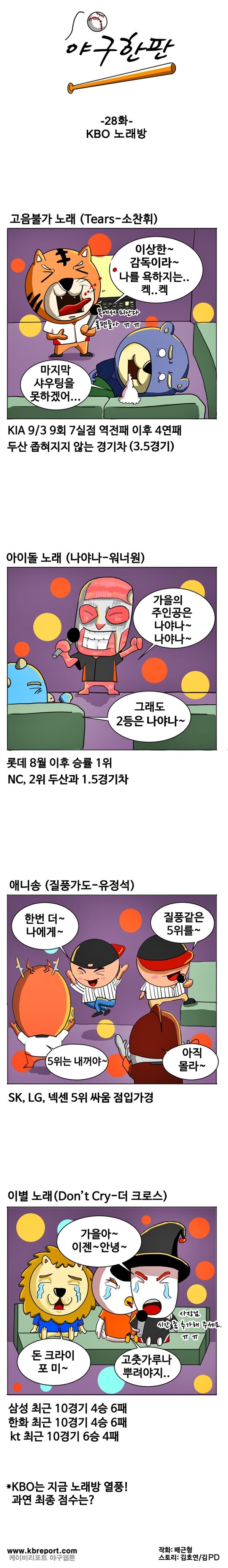 출처: [KBO카툰] '고음불가' KIA-두산, '나야나' 롯데