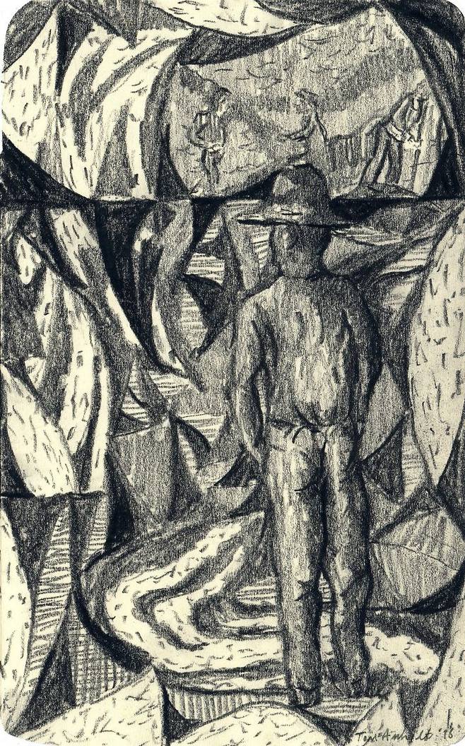 출처: 톰 안홀트, 채굴하는 남자 (습작), 2018, 종이에 연필, 20 x 12,5cm