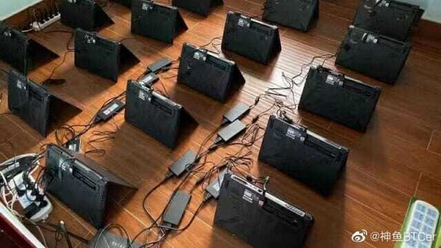 중국 암호화폐 채굴장에 설치된 게임용 노트북. (사진=웨이보 BTCer)