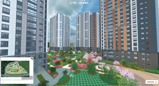 출처: GS건설 DMC 리버시티 자이 아파트 단지를 VR로 구현한 모습, 사진│홈페이지 캡쳐