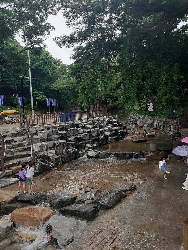 전국 처음으로 계곡 주변 불법 영업시설물을 철거하고 공원으로 조성된 경기 남양주시 별내면 청학계곡에서 지난 29일 시민들이 휴일을 즐기고 있다. 청학계곡은 시민 개방 약 1년 만인 다음달 1일 ‘청학밸리 리조트’라는 이름으로 개장한다. 이상호 선임기자