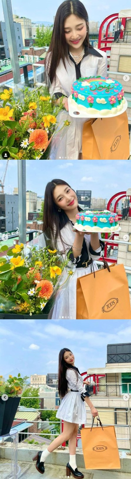 Red Velvet Joy has released a solo album release celebration shots.Joy posted an article and a photo on his instagram on the afternoon of the afternoon, Thank you so much.Inside the picture is a picture of him holding a cake with the word Hello, Joy.Joy, who built a Vitamin-like Smile with a gift-winning Cake, radiated bright energy.He also boasted of the charm of the juice, and also the beauty of the Doll-like ratio, cuteness and beauty.Meanwhile, Joy released his solo album and remake album Hello - Special Album on the 31st of last month.