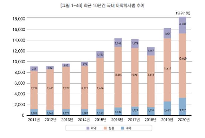 대검찰청이 펴낸 '2020년 마약류 범죄백서'. 사진제공 대검찰청