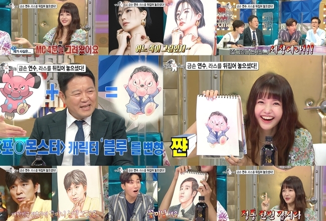 Actor Ha Yeon-soo presented a high-quality portrait drawn directly to Radio Star 4MC and boasted of the knot gold hand aspect.MBC Radio Star (planned by Kang Young-sun / directed by Kang Sung-ah), which is scheduled to air at 10:20 p.m. on July 7, pre-released a video featuring Episode on Naver TV.Ha Yeon-soo, who is called the original Kokbuk left because of the mysterious face resembling the twist of Toei Animation Pocket Monster, first set out for Radio Star through Mysterious Face Dictionary feature and goes on an entertainment outing for a long time.Ha Yeon-soo will boast a mysterious face talent that summons the mini-homepage sensibility perfectly with facial expressions and poses, and an outspoken gesture that is as entertaining as it is.In the pre-released video, Ha Yeon-soo said, I have been drawing since elementary school and went to art middle school, Toei Animation High School.I slept in Haru for four hours and painted only. He then announced that he had prepared a portrait of Radio Star 4MC, which he painted directly, and made MCs thrill.In the meantime, when a guest who visited Radio Star prepared a picture, the picture of Kim Gu, a poisonous figure, was proud of the big smile.Again, Ahn Young Mi, Kim Gook Jin, Yoo Se-yoon, Kim Gu decided to release the painting in the order of.4MC did not admire the high quality picture like a picture prepared by Ha Yeon-soo.Ha Yeon-soo first unveiled a picture that seemed to have been copied and pasted by Ahn Young Mi.Ahn Young Mi thanked him for painting too well, and Kim Gu said, I look forward to Mr. Ha Yeon-soo.Also, Ha Yeon-soo is a painting that moved Kim Gook Jins past activities, rather beautified (?), and released a work that is difficult to tell whether it is a picture or a picture, and presented life painting to MCs.It is like a picture drawn by an app that turns a picture into a picture, said Yoo Se-yoon.Ha Yeon-soo said, It is the highlight of today. Finally, Kim Gus portrait was announced.Kim Gu, like other MCs, was so excited to receive a life painting as he was, while 3MC, except Kim Gu, said, You have to make it funny now.I expected it.At this time, the big picture, which was prepared by Ha Yeon-soo, was released.Ha Yeon-soos picture for Kim Gu was a caricature that transformed the character Blue in Pocket Monster.Kim Gu, who was disappointed in the hurry, said, It is a picture that can be given to anyone.
