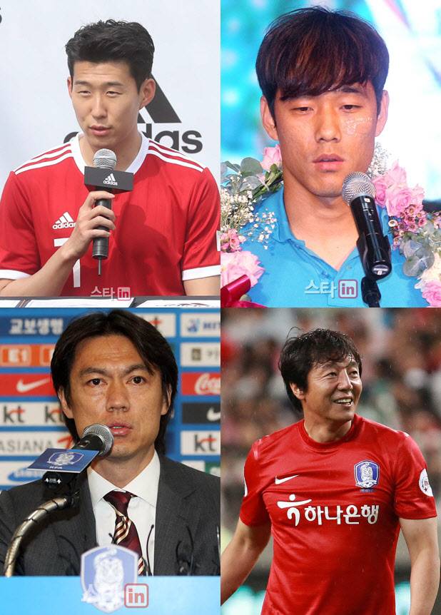 와일드카드로 올림픽에 출전했던 역대 국가대표 선수들. 손흥민(왼쪽 위부터 시계방향), 박주영, 황선홍, 홍명보(사진=이데일리DB)