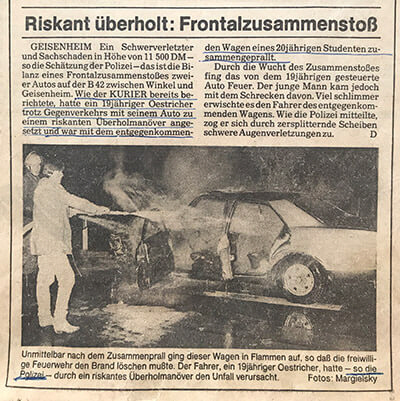 쇼플리의 아버지 스테판의 사고 소식을 다룬 독일 신문 기사.<사진=잰더쇼플리 홈페이지>